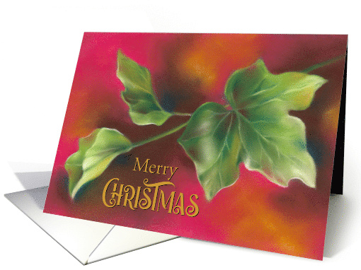Merry Christmas Green Ivy Leaves on Red card (1880654)