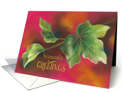 Seasons Greetings Green Ivy Leaves on Red card (1880664)