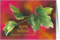 Custom Date December Birthday Green Ivy Leaves on Red card