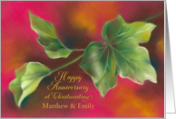 Christmas Wedding Anniversary Green Ivy Leaves on Red Custom card