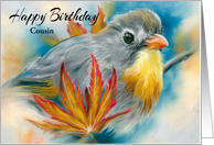 Cousin Birthday Nightingale Bird with Maple Leaves Custom card