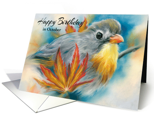 October Birthday Nightingale Bird with Maple Leaves Custom card