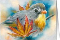 Any Occasion Nightingale Bird with Maple Leaves Pastel Art Blank card