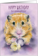 For Goddaughter Birthday Hamster Holding a Pansy Flower Custom card