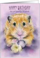 For Friend Birthday Hamster Holding a Pansy Flower Custom card
