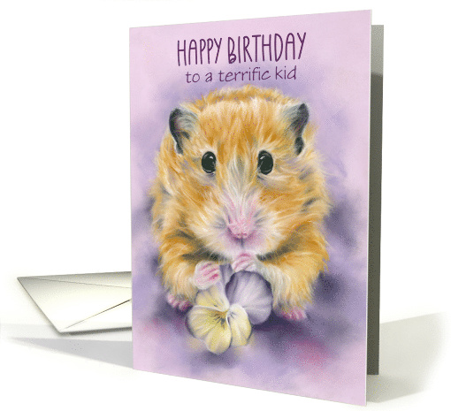 For Kid Birthday Hamster Holding a Pansy Flower Custom card (1884228)