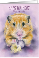 For Personalized Name Birthday Hamster Holding a Pansy Flower M card