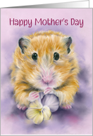 Happy Mothers Day Hamster Holding a Pansy Flower card