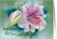 Feel Better Soon Pink and White Lily Flower Art card