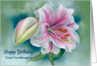 Great Granddaughter Birthday Pink and White Lily Flower Custom card