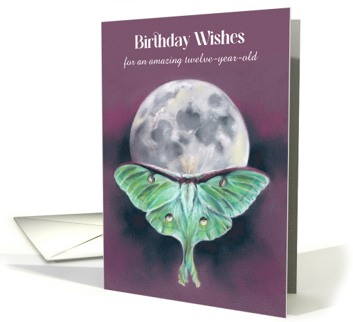For Twelve Year Old Birthday Wishes Luna Moth and Moon Custom Age card