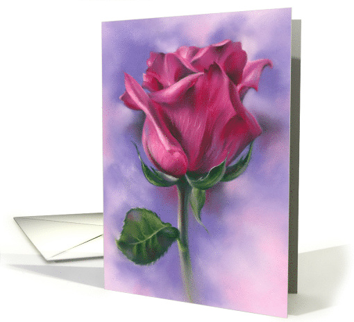 Any Occasion Deep Pink Rose on Purple Pastel Flower Art Blank card