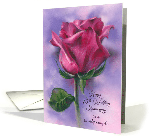 15th Wedding Anniversary Deep Pink Rose Personalized card (1891974)