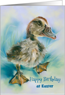 Happy Birthday at Easter Cute Duckling Taking a Stroll Custom card