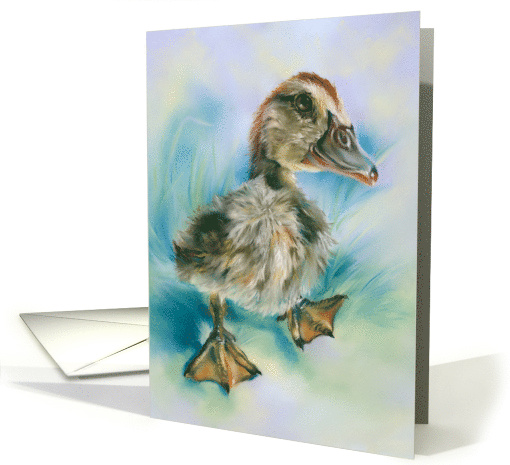 Any Occasion Cute Duckling Taking a Stroll Pastel Art Blank card