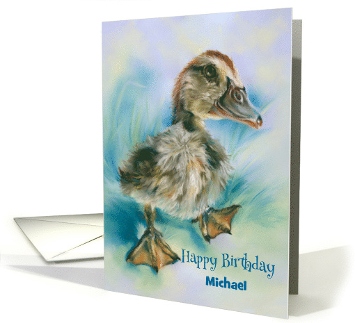 For Personalized Name Birthday Cute Duckling Taking a Stroll M card