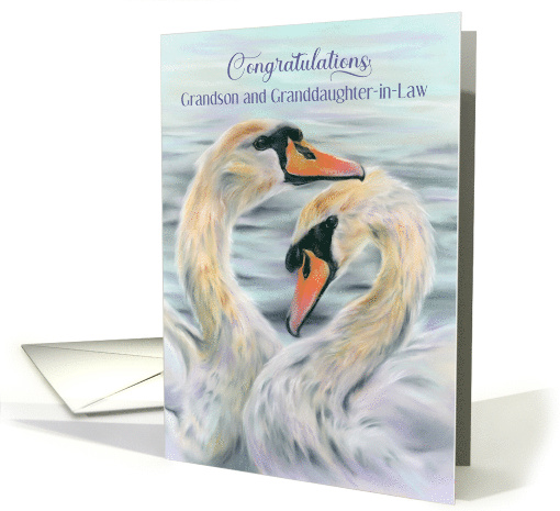 Grandson and Wife Congratulations White Swans on Water Custom card