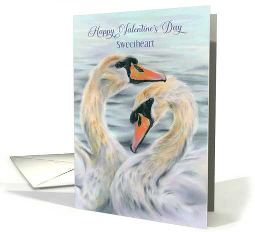 For Sweetheart Valentines Day White Swans on Water Custom card