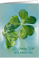 Birthday Wish on St Patricks Day Shamrocks on Blue Custom card