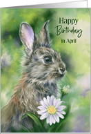 April Custom Month Birthday Brown Bunny with Daisies card