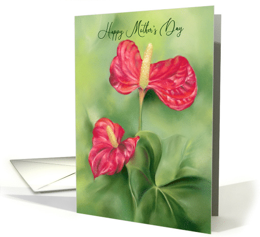 Mothers Day Red Anthurium Flowers Pastel Art card (1903740)
