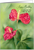 For Someone Like a Sister Birthday Red Anthurium Flowers Custom card