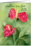 Thank You for Your Hospitality Red Anthurium Flowers Custom card