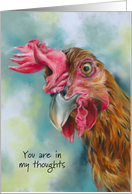 Thinking of You Funny Red Chicken Art Custom card