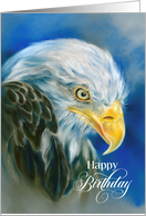 Happy Birthday Bald Eagle on Blue Pastel Art card