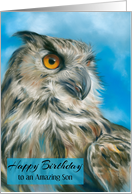 For Son Birthday Majestic Owl Art Custom card