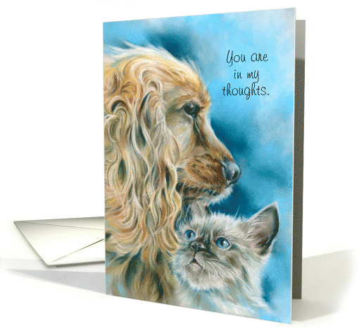 Thinking of You Dog and Kitten Pastel Art Custom card (1930542)