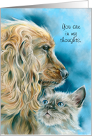 Thinking of You Dog and Kitten Pastel Art Custom card