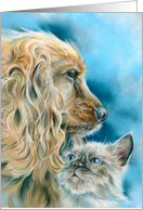 Any Occasion Dog and Kitten Pastel Art Blank card