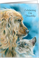 Friendship Dog and Kitten Pastel Art Custom card