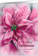 For Friend Soft Pink Christmas Poinsettia Custom card
