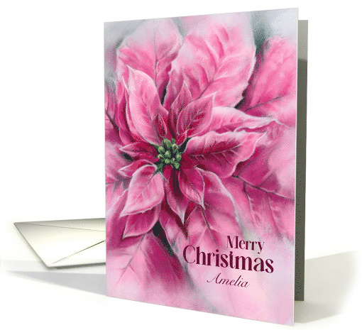 For Personalized Name Soft Pink Christmas Poinsettia A card (1934744)