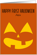 First Halloween Modern Minimal Jack O Lantern Custom Name card