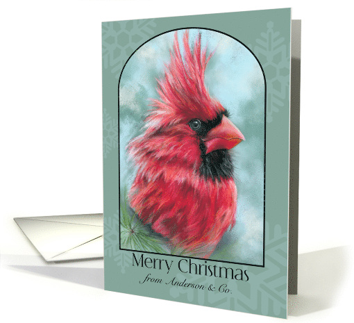 Custom Business Name Red Christmas Cardinal with Pine card (1936754)