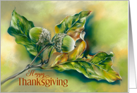 Happy Thanksgiving Autumn Acorns Gold and Green card