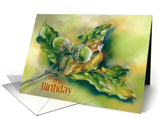 Fall Birthday Autumn Acorns Gold and Green card (1938302)