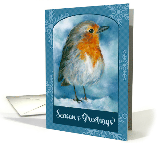Seasons Greetings Christmas Robin in the Snow Bird Art card (1941274)