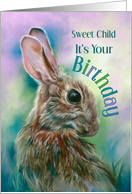 For Child Birthday Brown Rabbit in Grass Custom card