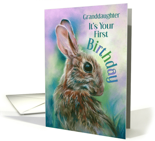First Birthday for Granddaughter Brown Rabbit in Grass Custom card