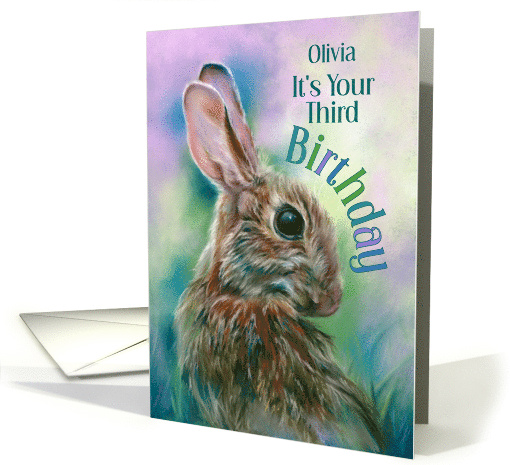 Third Birthday for Custom Name Brown Rabbit in Grass card (1944286)
