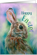 Happy Easter Brown Rabbit in Grass Wildlife Art card