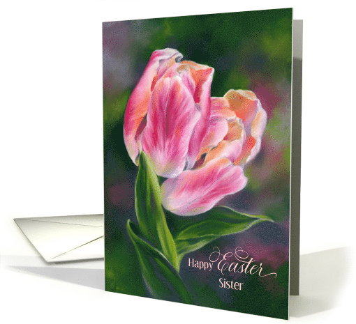 For Sister Easter Pastel Pink Tulips Custom card (1945652)