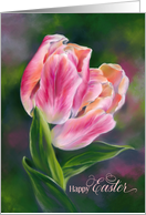 Happy Easter Pastel Pink Tulips Flower Art
