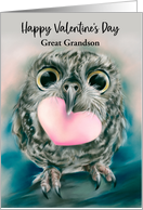 Great Grandson Valentine Cute Owl with Large Eyes and Heart Custom card