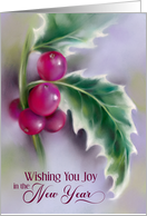 New Year Winter Holly on Purple Botanical Art card