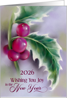 New Year 2026 Winter Holly on Purple Custom Year card